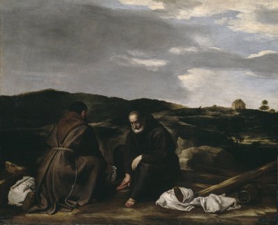Dois monges em uma paisagem, c.1645 de Spanish or Italian School