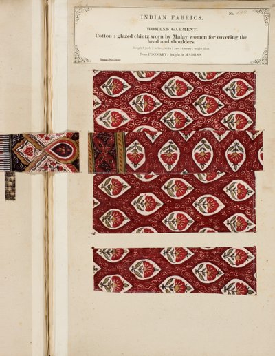 Amostra de chintz de algodão envidraçada da Poonary, comprada em Madras, da The Collection of the Textile Manufacturers of India, por John Forbes Watson, publicada em 1866 de Sri Lankan School