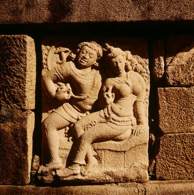 Alívio de um casal Mithuna em Isurumuniya de Sri Lankan School