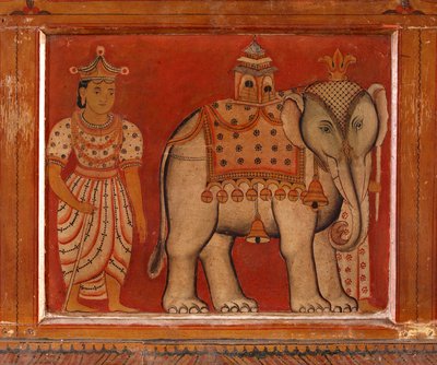 Pintura de parede de um elefante no Templo Subdharama, Dehiwala (mural) de Sri Lankan School