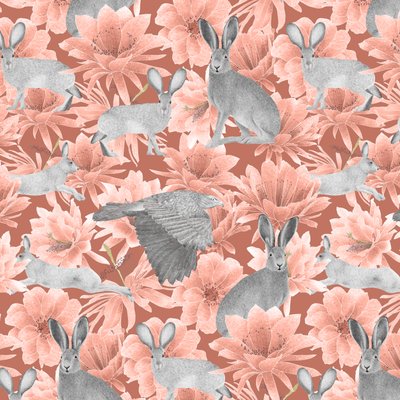 Mojave desert jackrabbit pattern, 2021 (lápis de grafite e digital) de Stacy Hsu