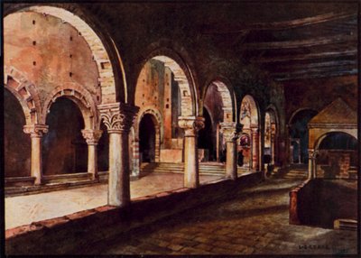Catedrais italianas: Toscanella, vista da nave de San Pietro (lito colorido) de Stafford Leake