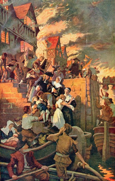 O Grande Fogo de Londres em 1666, ilustração de 