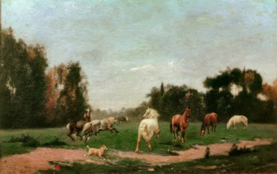 Cavalos brincando no Prado de Stanislas Lepine