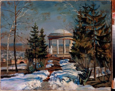 Paisagem com um quiosque. Pintura de Stanislav Yulianovich Zhukovsky (1873-1944), óleo sobre tela de Stanislav Joulianovitch Joukovski