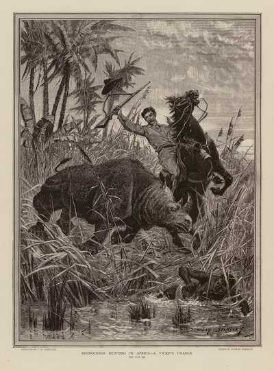 Caça ao rinoceronte em África (gravura) de Stanley (after) Berkeley