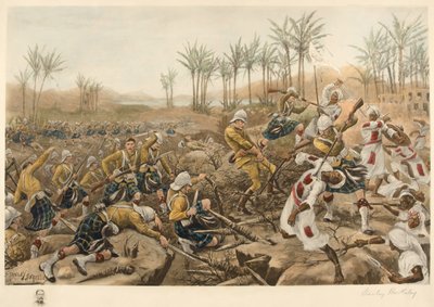 The Cameron Highlanders taking a stockade, Atbara, 8 de Abril de 1898 (fotolitografia) de Stanley Berkeley