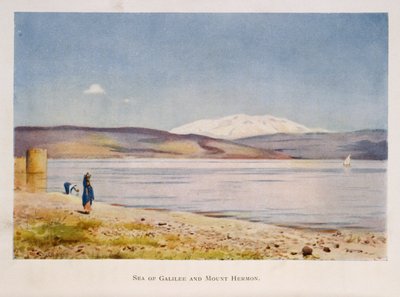 Mar da Galileia em direção ao Monte Hermon (na Síria), Palestina 1906 de Stanley Inchbold