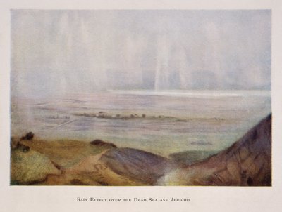 chuva caindo sobre Jericó e o Mar Morto, na Palestina, em 1906 de Stanley Inchbold
