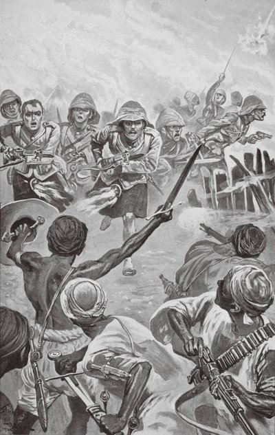 Camerons a apressar o Zareba na Atbara (litografia) de Stanley L. (after) Wood
