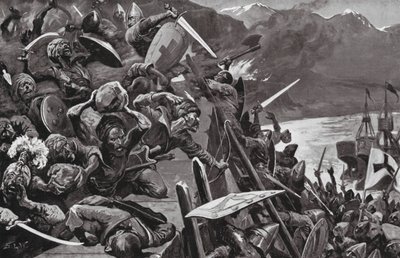 Cruzados a invadir Niceia (litografia) de Stanley L. (after) Wood