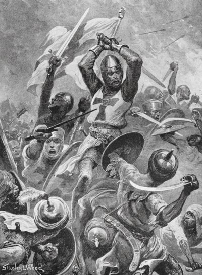 Cruzados a invadir a cidade de Tiro (litografia) de Stanley L. (after) Wood