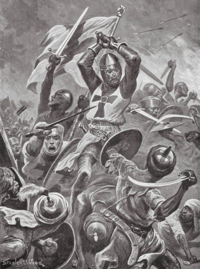 Cruzados a invadir a cidade de Tiro (litografia) de Stanley L. (after) Wood