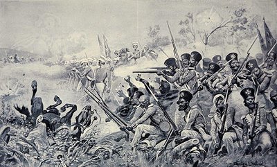 A Brigada de Godby fazendo uma tribuna galante quando rodeada pelos Sikhs, Batalha de Chilianwala de Stanley L. (after) Wood