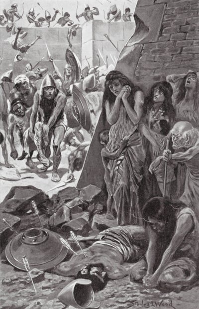 Tiro sitiada por Nabucodonosor da Babilónia (litografia) de Stanley L. (after) Wood
