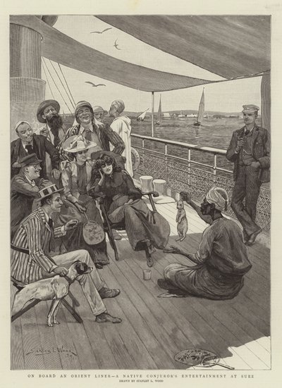 A bordo de um Orient Liner, o entretenimento de um conjurador nativo em Suez de Stanley L. Wood