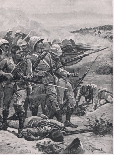 A, quadrado, em, ABU-Kru, 19 de janeiro, 1885, ilustração, de, britânico, batalhas, ligado, terra, e, mar, 1915 de Stanley L. Wood