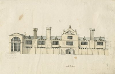 Blithfield Hall: desenho a caneta colorida, sd [18º cent] (desenho) de Stebbing Shaw