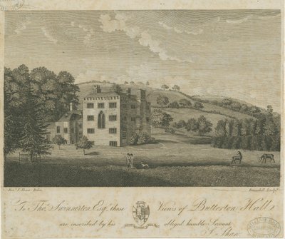 Butterton Hall: gravura, séc. de Stebbing Shaw