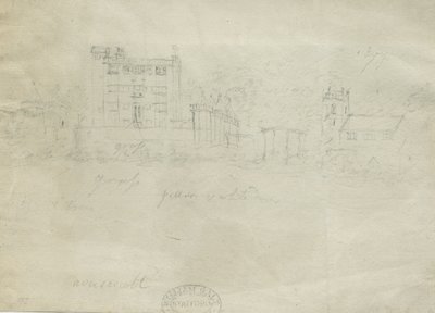 Castelo de Caverswall: desenho a lápis, nd [c 1800] (desenho) de Stebbing Shaw