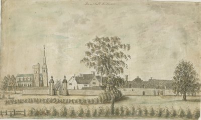 Hamstall Ridware - Igreja e Solar: pintura a aquarela, nd [1762-1802] de Stebbing Shaw