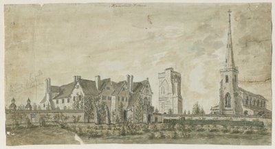 Hamstall Ridware - Igreja e Solar: pintura a aquarela, nd [1762-1802] de Stebbing Shaw