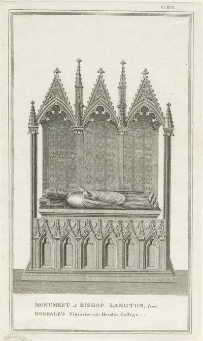 Catedral de Lichfield - Monumento ao Bispo Langton: gravura, sd [1762-1798] (impressão) de Stebbing Shaw
