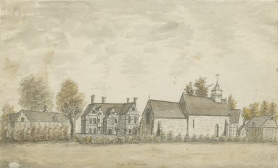 Pipe Ridware Church and Manor House: pintura a aquarela, nd [1762-1798] de Stebbing Shaw