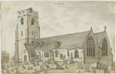 Igreja de Rugeley (Antiga): pintura a aquarela, nd [1762-1802] (pintura) de Stebbing Shaw