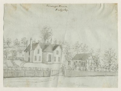 Rugeley Town - Vicarage: desenho lavado em sépia, nd [1762-1802] (desenho) de Stebbing Shaw