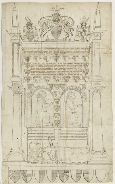 Igreja de Sandon - Tumba de Sampson Erdeswicke: desenho a bico de pena, séc. XVIII (desenho) de Stebbing Shaw