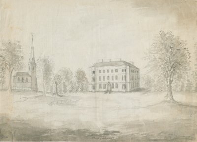 Igreja e Salão Thorpe Constantine: desenho a lápis e lavagem, nd [1762-1802] de Stebbing Shaw