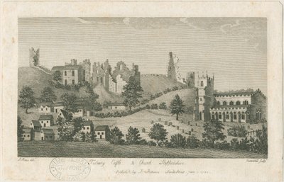 Castelo e Igreja de Tutbury - Vista Sudeste: gravura, nd [1762-1792] (impressão) de Stebbing Shaw