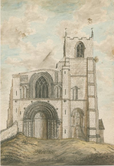 Igreja do Priorado de Tutbury: pintura em aquarela, nd [1762-1802] de Stebbing Shaw