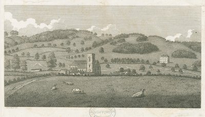 Wolseley - Colwich Church e Oakedge House: gravura de Stebbing Shaw