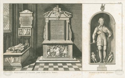 Wolverhampton - Monumentos do Coronel John Lane e do Almirante Richard Leveson: gravura, sd [c 1798] (impressão) de Stebbing Shaw