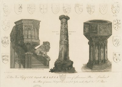 Wolverhampton - Púlpito, Pilar e Fonte na Igreja de São Pedro: gravura, sd [c 1798] (impressão) de Stebbing Shaw