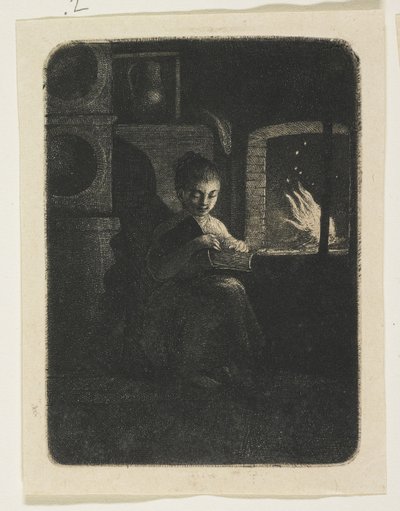 Leitura de Menina por um Fogo de Stefan Juliusz Norblin de la Gourdaine