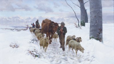 Regresso do mercado após a queda de neve, antes de 1877 (óleo sobre tela) de Stefano Bruzzi