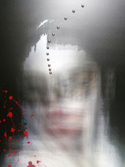 Rosto abstrato com pingos vermelhos de Stefano Mazzolini