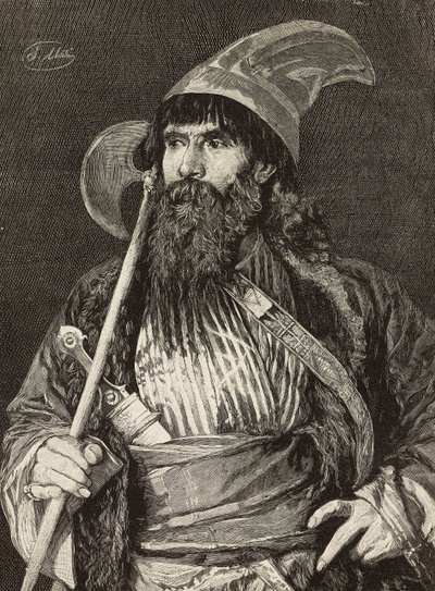 Sheik in full regalia, gravura de F Gamberoni a partir de pintura de Stefano Ussi (1822-1901), L