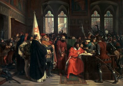 Expulsão de Gautier VI de Brienne, duque de Atenas em 1343 de Stefano Ussi