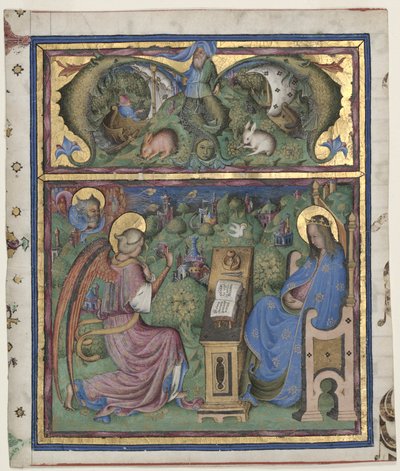 M [issus est] inicial extirpado de um antifonário: A Anunciação, 1430-1438. de Stefano da Verona