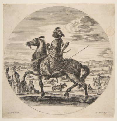Um cavaleiro mourisco de frente para a esquerda, de pé e sentado turcos no meio do caminho, um ..., ca. 1651 de Stefano della Bella
