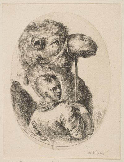 Um escravo segura um camelo junto ao freio, de Várias cabeças no estilo persa Plusieurs ..., 1649. de Stefano della Bella