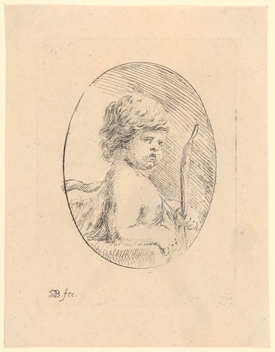 Cupido, busto de perfil para a direita com retrato de três quartos de Stefano della Bella