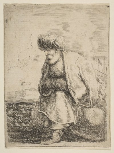 Um velho turco sentado em uma pedra, ca. 1662 de Stefano della Bella
