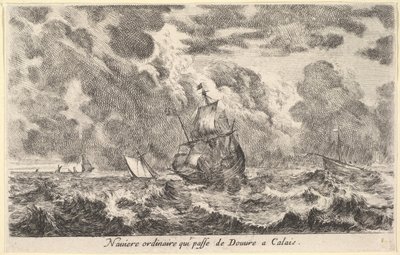 Um navio comum viajando entre Douvre e Calais Naviere qui passe de Douv ..., 1647. de Stefano della Bella