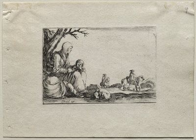 Caprichos: Mendigo sentado com dois filhos. de Stefano della Bella