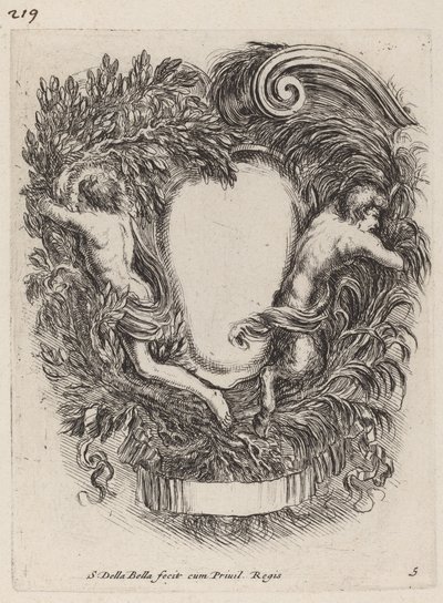 Cartouche com Apollo e Pan de Stefano della Bella